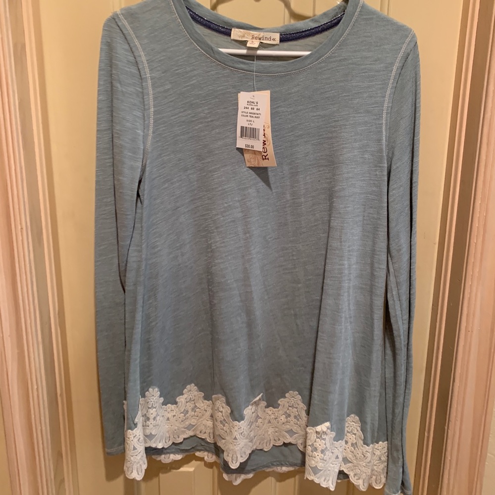 Blue long sleeve shirt with lace